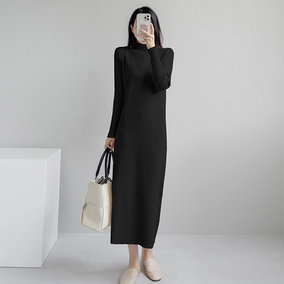 Νέο γυναικείο πουλόβερ Φόρεμα φθινοπώρου Χειμώνας Κομψή μόδα μισό ψηλό γιακά Πλεκτό πουλόβερ με ρίγες Βασικό γυναικείο φόρεμα