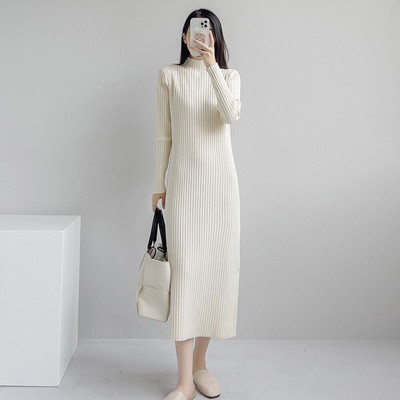 Νέο γυναικείο πουλόβερ Φόρεμα φθινοπώρου Χειμώνας Κομψή μόδα μισό ψηλό γιακά Πλεκτό πουλόβερ με ρίγες Βασικό γυναικείο φόρεμα
