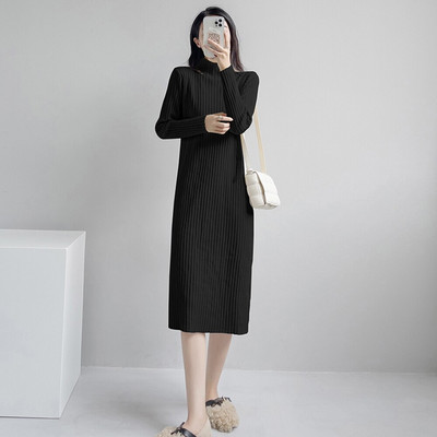 Νέο γυναικείο πουλόβερ Φόρεμα φθινοπώρου Χειμώνας Κομψή μόδα μισό ψηλό γιακά Πλεκτό πουλόβερ με ρίγες Βασικό γυναικείο φόρεμα