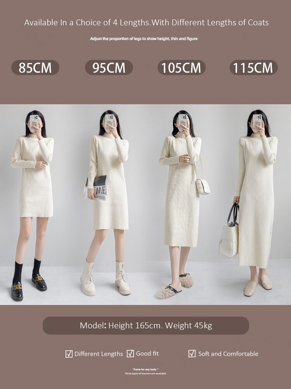 Νέο γυναικείο πουλόβερ Φόρεμα φθινοπώρου Χειμώνας Κομψή μόδα μισό ψηλό γιακά Πλεκτό πουλόβερ με ρίγες Βασικό γυναικείο φόρεμα