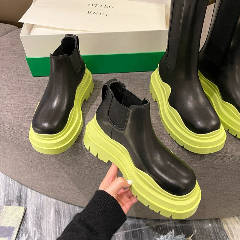 2022. gada jauni Chelsea zābaki Sweet Girl ar biezu zoli, apaļu purngalu Mārtiņa zābaki, avokadozaļi, mīkstas ādas skursteņa apavi vīriešiem sievietēm