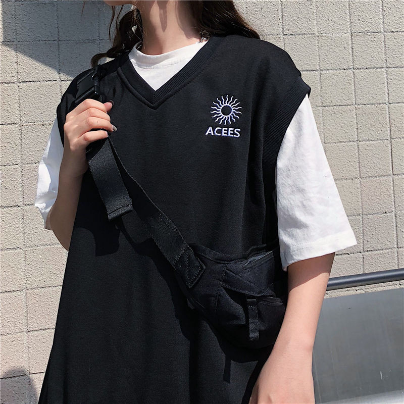 2022. gada rudens sieviešu apģērbi, jauni izšuvumi ar V veida kakla izgriezumu, sieviešu studentes korejiešu stila veste, brīva bezpiedurknēm, ikdienas veste meitenēm