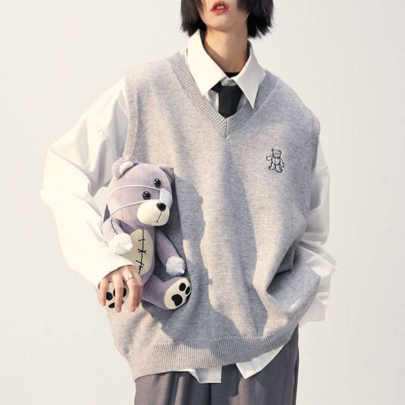 2022. gada rudens sieviešu apģērbi, jauni izšuvumi ar V veida kakla izgriezumu, sieviešu studentes korejiešu stila veste, brīva bezpiedurknēm, ikdienas veste meitenēm