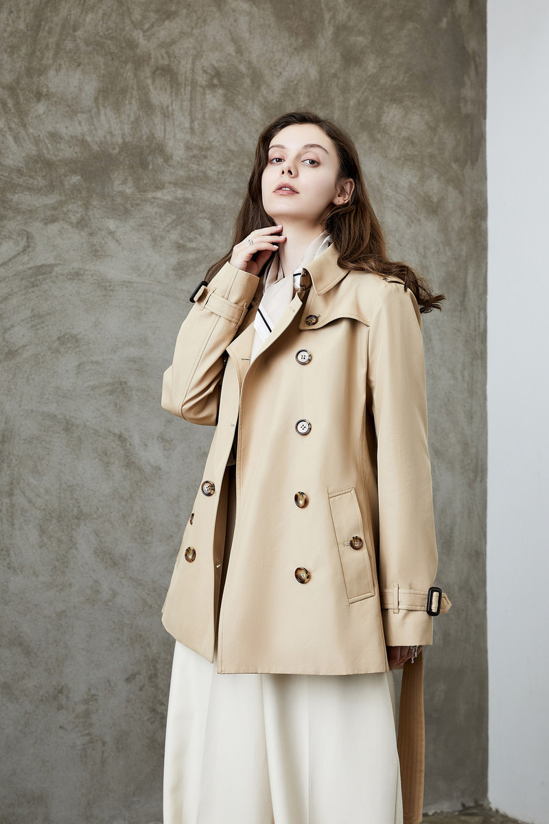 Sieviešu 2022. gada pavasara rudens jauni vidēji gari, mazi britu stila mēteļi ar divrindu jostas jakas Spot