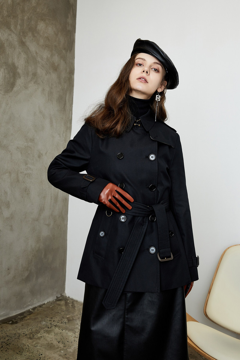 Sieviešu 2022. gada pavasara rudens jauni vidēji gari, mazi britu stila mēteļi ar divrindu jostas jakas Spot