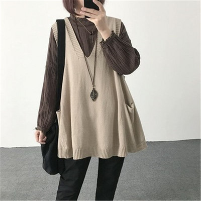 Novi modni labavi i tanki debeli mm 100 kg džemper prsluk ženski pleteni prsluk jesenski korejski V-izrez na ramenu ZY5126