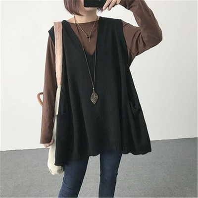 Novi modni labavi i tanki debeli mm 100 kg džemper prsluk ženski pleteni prsluk jesenski korejski V-izrez na ramenu ZY5126