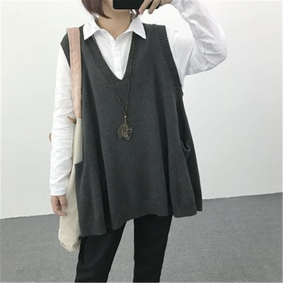 Novi modni labavi i tanki debeli mm 100 kg džemper prsluk ženski pleteni prsluk jesenski korejski V-izrez na ramenu ZY5126