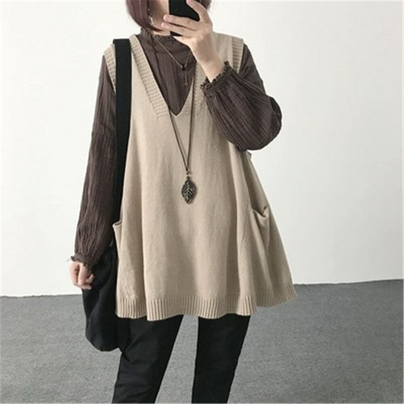 Novi modni labavi i tanki debeli mm 100 kg džemper prsluk ženski pleteni prsluk jesenski korejski V-izrez na ramenu ZY5126