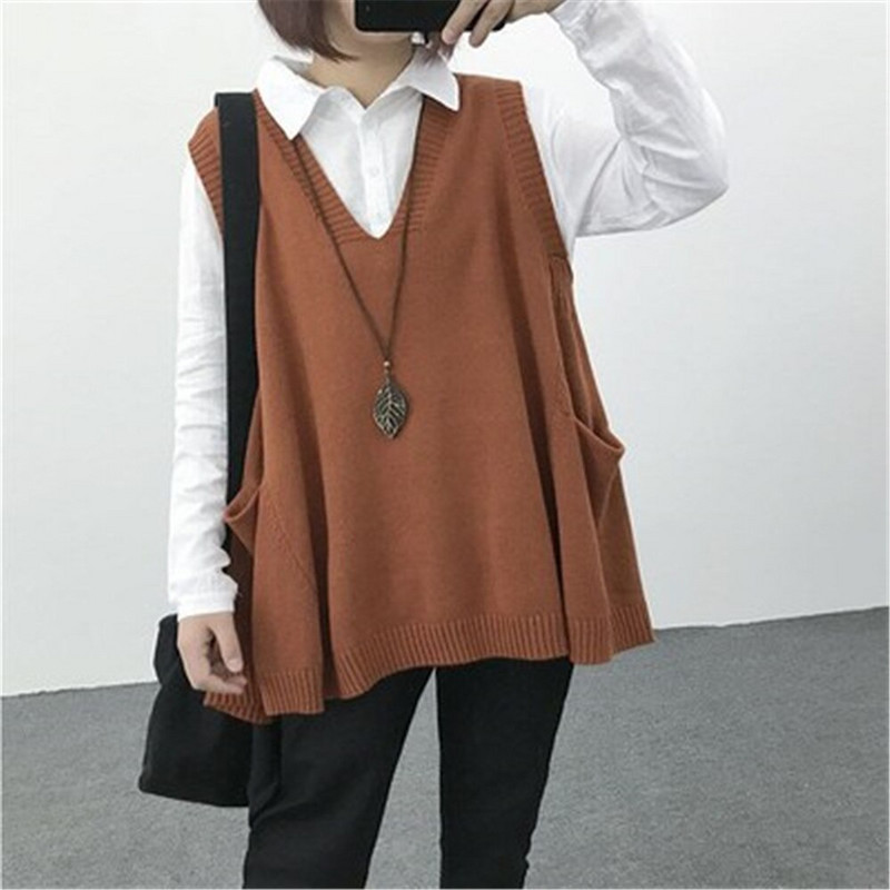 Novi modni labavi i tanki debeli mm 100 kg džemper prsluk ženski pleteni prsluk jesenski korejski V-izrez na ramenu ZY5126