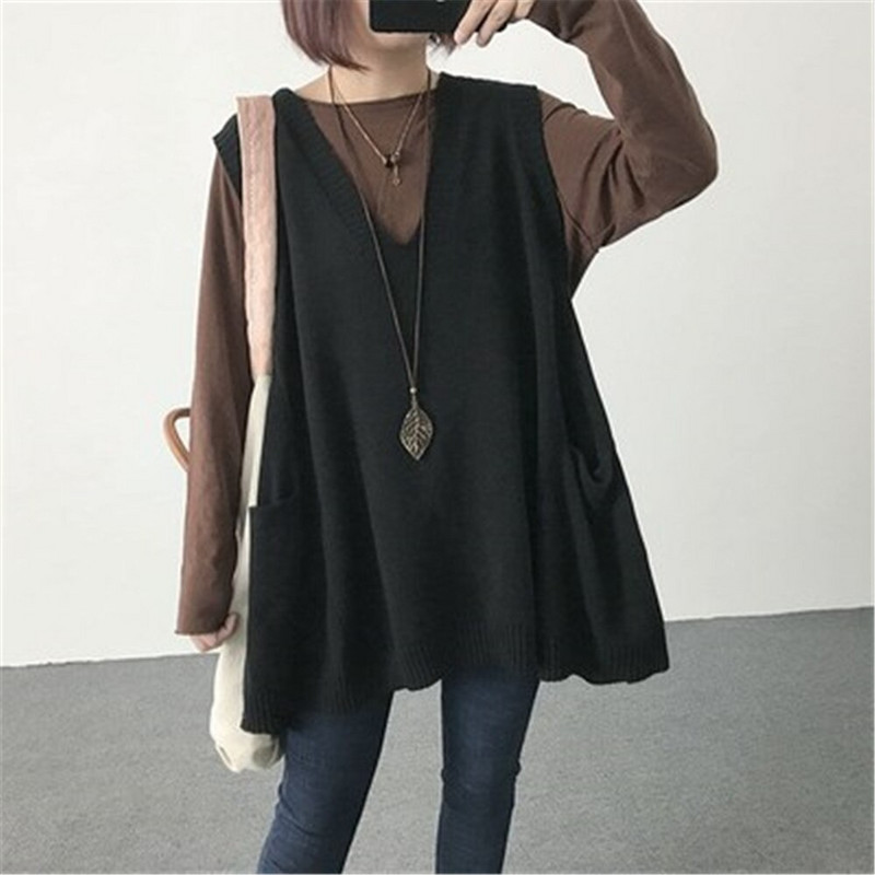 Novi modni labavi i tanki debeli mm 100 kg džemper prsluk ženski pleteni prsluk jesenski korejski V-izrez na ramenu ZY5126