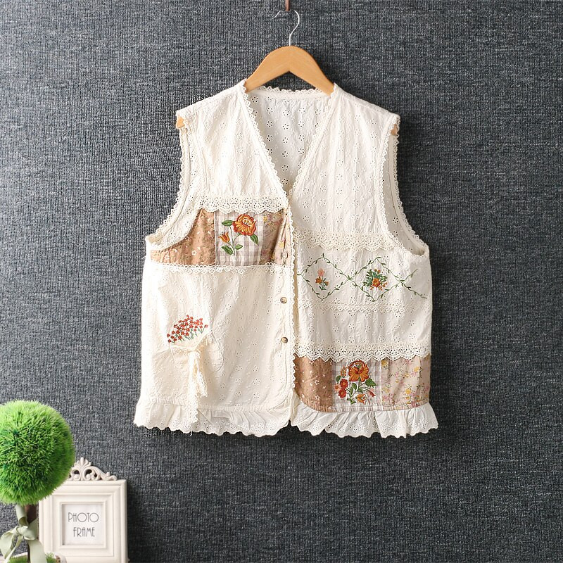 2022 Καλοκαιρινό γλυκό κεντημένο γιλέκο Γυναικείο αμάνικο V λαιμόκοψη μονό στήθος casual μπλούζες ML0421