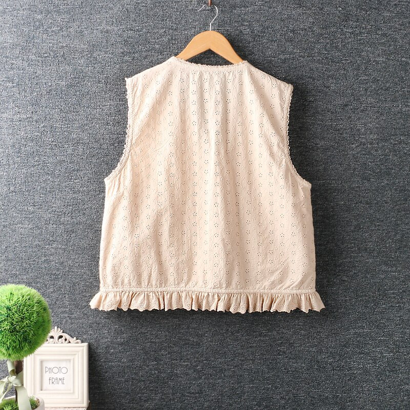 2022 Καλοκαιρινό γλυκό κεντημένο γιλέκο Γυναικείο αμάνικο V λαιμόκοψη μονό στήθος casual μπλούζες ML0421