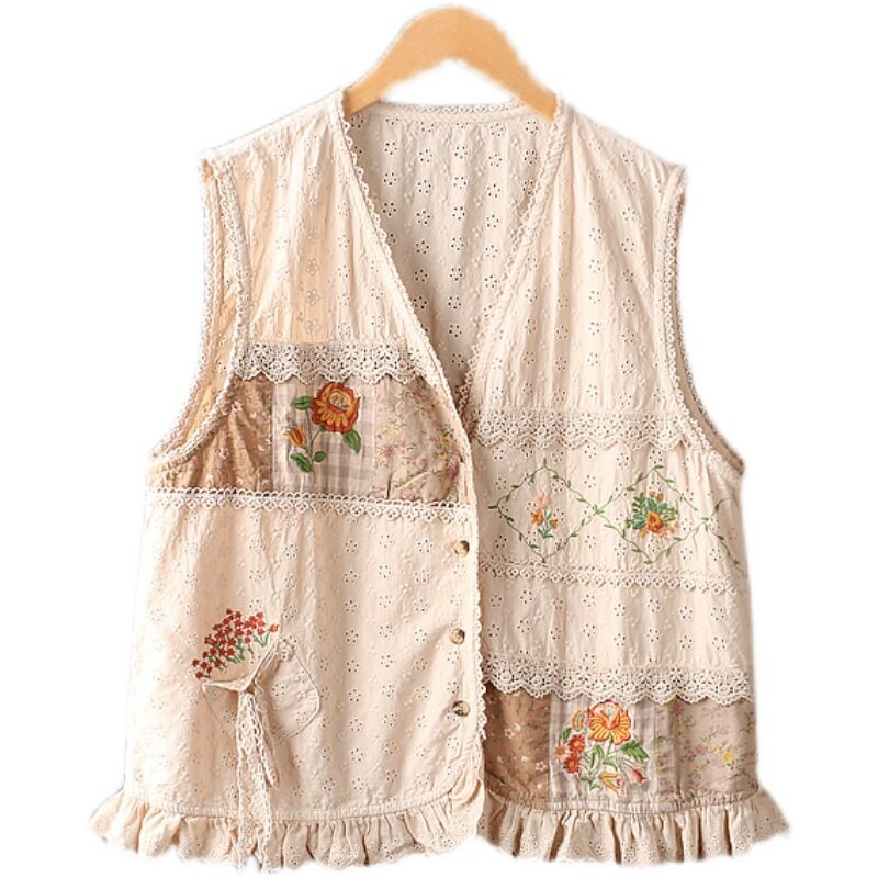 2022 Καλοκαιρινό γλυκό κεντημένο γιλέκο Γυναικείο αμάνικο V λαιμόκοψη μονό στήθος casual μπλούζες ML0421