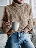 Χειμερινό πλεκτό πουλόβερ Γυναικείο πουλόβερ Casual Mock λαιμόκοψη Φαρδύ Vintage μακρυμάνικο πλεκτό Γυναικεία μόδα Κομψό μασίφ ζεστό πουλόβερ