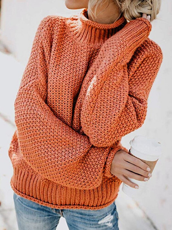 Χειμερινό πλεκτό πουλόβερ Γυναικείο πουλόβερ Casual Mock λαιμόκοψη Φαρδύ Vintage μακρυμάνικο πλεκτό Γυναικεία μόδα Κομψό μασίφ ζεστό πουλόβερ