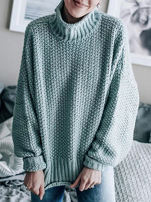 Χειμερινό πλεκτό πουλόβερ Γυναικείο πουλόβερ Casual Mock λαιμόκοψη Φαρδύ Vintage μακρυμάνικο πλεκτό Γυναικεία μόδα Κομψό μασίφ ζεστό πουλόβερ