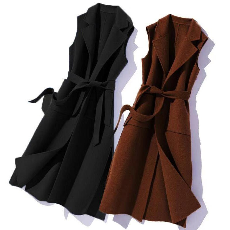 Γυναικείο μάλλινο γιλέκο μεσαίου μήκους 2022 Κορεατικό φθινόπωρο χειμερινό μάλλινο γιλέκο Γιλέκο Γυναικείο vintage τοπ αμάνικο παλτό