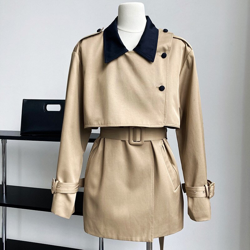 Ženska kratka vjetrovka s reverom kontrastne boje 2022., ležerna jesenska jakna