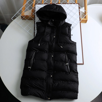 Νέο φθινόπωρο χειμερινό γυναικείο παλτό από βαμβακερό μπουφάν με επένδυση τσέπης Γυναικείο vintage αμάνικο ζεστό γιλέκο με κουκούλα Εξωτερικά ρούχα Κομψά μπλουζάκια