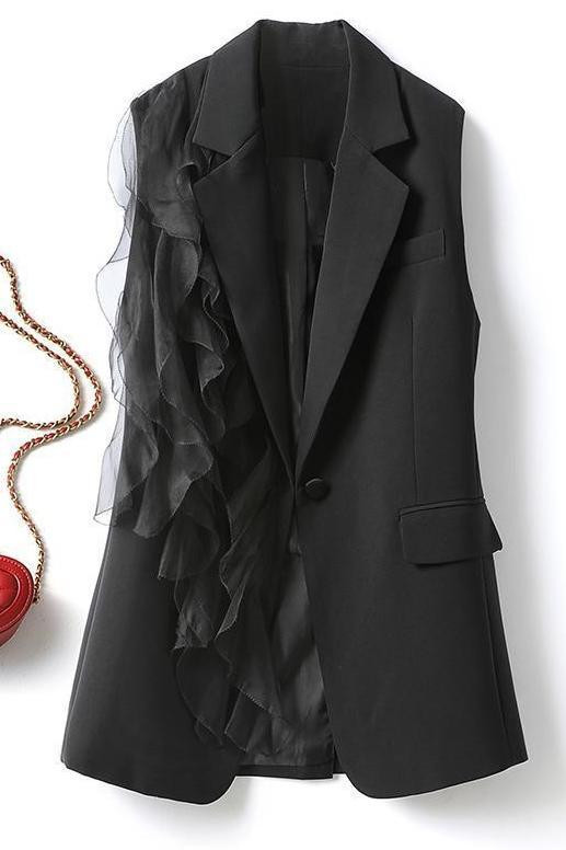 SuperAen μαύρο κοστούμι γυναικείο γιλέκο άνοιξη φθινόπωρο 2022 Νέο συνονθύλευμα σιφόν ξύλινο γιλέκο αυτί Μακρύ γραφείο Lady