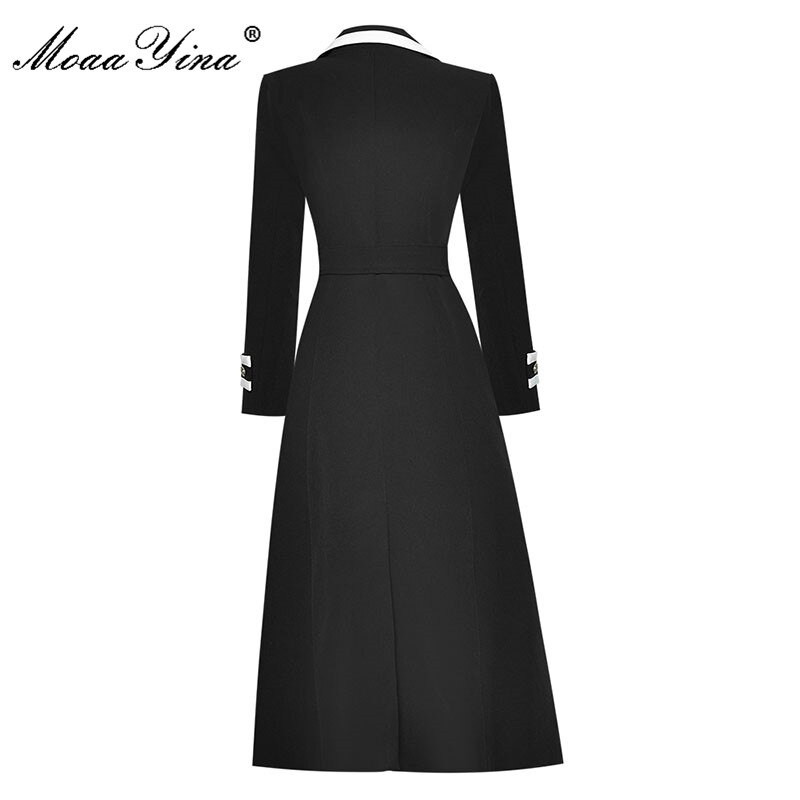 MoaaYina Moda Jesen Zima Trench Ženski kaput dugih rukava s dvostrukim kopčanjem Ležerna crna gornja odjeća Kaput
