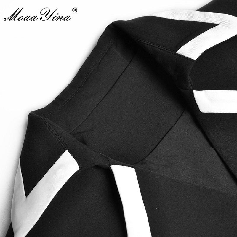 MoaaYina Moda Jesen Zima Trench Ženski kaput dugih rukava s dvostrukim kopčanjem Ležerna crna gornja odjeća Kaput