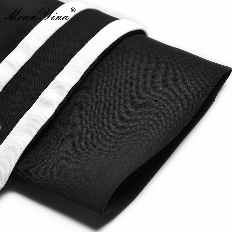 MoaaYina Moda Jesen Zima Trench Ženski kaput dugih rukava s dvostrukim kopčanjem Ležerna crna gornja odjeća Kaput