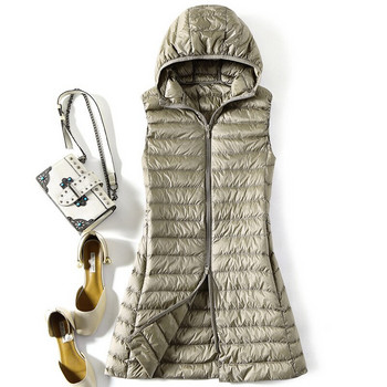 Γυναικείο εξαιρετικά ανοιχτό λευκό γιλέκο πάπιας πουπουλένιο λεπτό αμάνικο παλτό με κουκούλα Φθινοπωρινό χειμερινό γυναικείο μακρύ γιλέκο Puffer Parkas τοπ 4XL