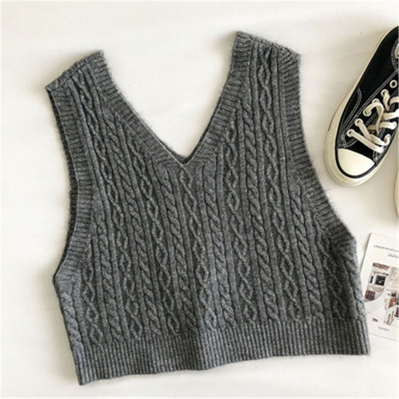 2021. gada korejiešu stila sieviešu džempera veste Sieviešu īss trikotāžas džemperis bez piedurknēm sievietēm ar V veida kakla izgriezumu, džemperi, sieviešu topi