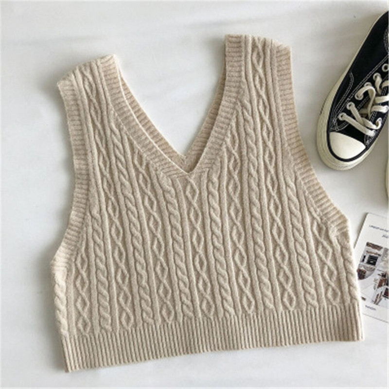 2021. gada korejiešu stila sieviešu džempera veste Sieviešu īss trikotāžas džemperis bez piedurknēm sievietēm ar V veida kakla izgriezumu, džemperi, sieviešu topi
