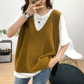 Γυναικείο φανελάκι Κορεάτικο στυλ Παντός αγώνα Γυναικείο μασίφ φαρδύ πλεκτό πουλόβερ Γυναικείο γιλέκο με λαιμόκοψη σε V-λαιμόκοψη πουλόβερ με λαιμόκοψη για έφηβες γιλέκο