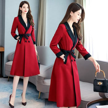 Αντιανεμικό διπλής στρώσης Γυναικείο Long Spring Autumn New Fashion Daily Trench Coat Γυναικείο κόκκινο μαύρο