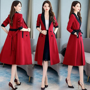 Αντιανεμικό διπλής στρώσης Γυναικείο Long Spring Autumn New Fashion Daily Trench Coat Γυναικείο κόκκινο μαύρο