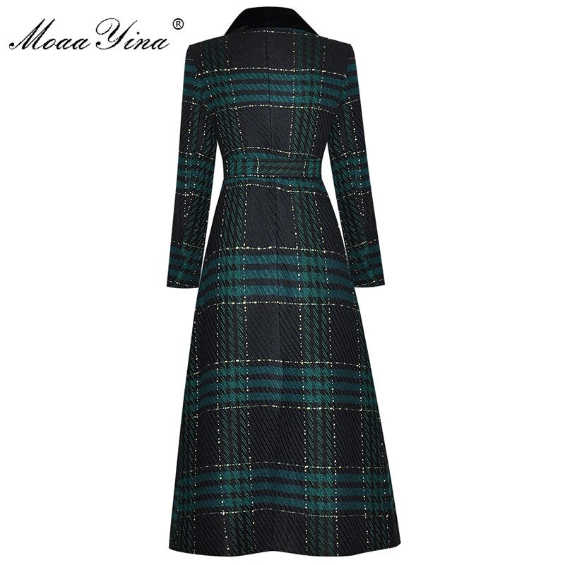 MoaaYina Fashion Designer Runway Vējjaka Kažokādas apkakle ar garām piedurknēm šņorējama pleds Saglabā siltumu Ērts vējjakas mētelis