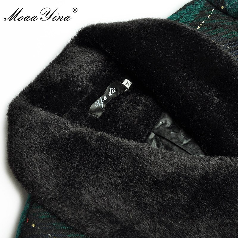 MoaaYina Fashion Designer Runway Vējjaka Kažokādas apkakle ar garām piedurknēm šņorējama pleds Saglabā siltumu Ērts vējjakas mētelis