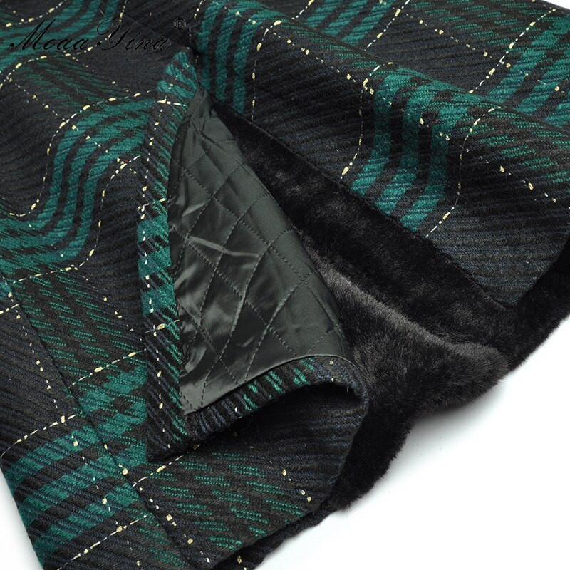 MoaaYina Fashion Designer Runway Vējjaka Kažokādas apkakle ar garām piedurknēm šņorējama pleds Saglabā siltumu Ērts vējjakas mētelis