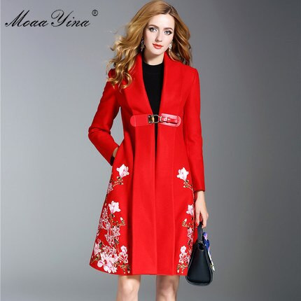 MoaaYina modna dizajnerska vjetrovka, vjetrovka s V-izrezom i vezom, kaput s pistom