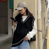 JMPRS Rudens Vienkāršā veste sievietēm ar V kakla izgriezumu, melns trikotāžas džemperis bez piedurknēm studentu tanki korejiešu modes balta veste