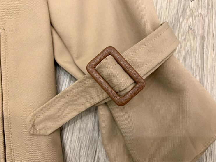 Sieviešu mētelis melns/ haki krāsas virsjaka ikdienas kokvilnas divrindu gara sieviešu jaka ar jostu uz piedurknēm