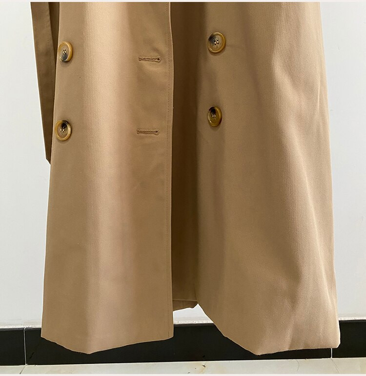 Sieviešu mētelis melns/ haki krāsas virsjaka ikdienas kokvilnas divrindu gara sieviešu jaka ar jostu uz piedurknēm