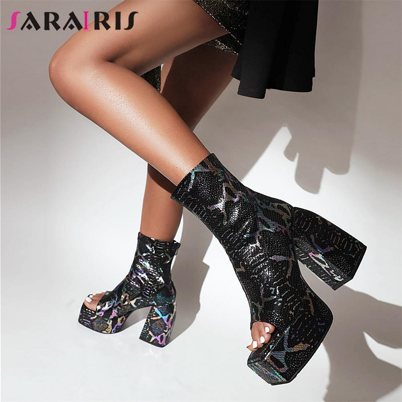 Nišidisain, suur suurus 43, suvised poolsaapad, kevadine seksikas peoplatvorm Sandaalid Lady Punk Luksuslikud paksud kõrge kontsaga kingad