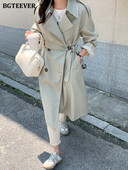 BGTEEVER Φθινοπωρινές χειμερινές γυναικείες καμπαρντίνες Διπλό στήθος με ζωσμένες παλτό Γυναικεία Κομψά Χαλαρά Γυναικεία αντιανεμικά