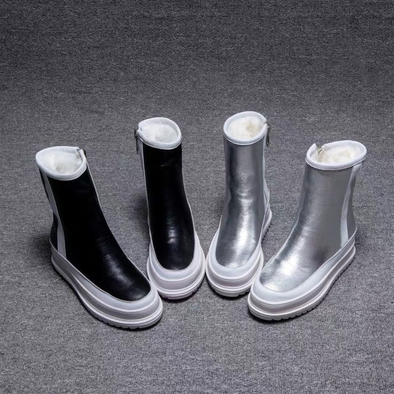 Μπότες χιονιού Νέα γυναικεία χειμωνιάτικα παπούτσια Χοντρή σόλα Πλατφόρμες Μποτάκι στρογγυλό χοντρό βελούδινο ζεστό βαμβακερό φερμουάρ στο πλάι ασημί μαύρο