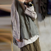 Johnature sieviešu vintage lina veste mēteļi bez piedurknēm V veida kakla ikdienas veste 2021. gada rudens jauns vienkrāsains kabatas mēteļi