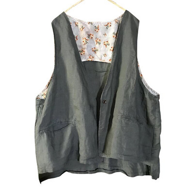 Johnature sieviešu vintage lina veste mēteļi bez piedurknēm V veida kakla ikdienas veste 2021. gada rudens jauns vienkrāsains kabatas mēteļi