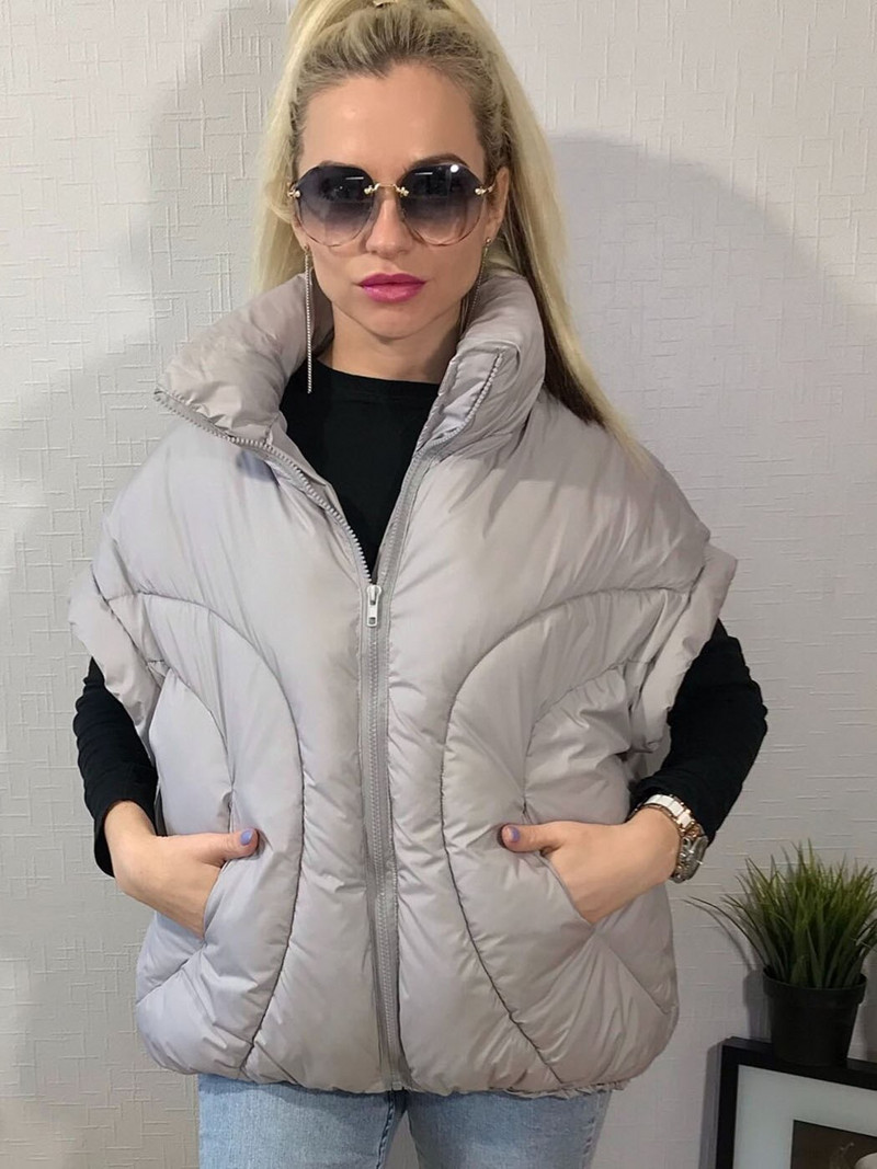 Eleganta apkakle, vaļīgas ziemas vestes sievietēm 2022. gada rudens modes rāvējslēdzējs, silts kokvilnas polsterēta jaka Ielu apģērbi Sieviešu virsdrēbes