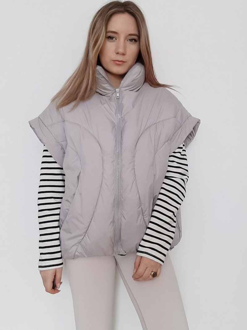 Eleganta apkakle, vaļīgas ziemas vestes sievietēm 2022. gada rudens modes rāvējslēdzējs, silts kokvilnas polsterēta jaka Ielu apģērbi Sieviešu virsdrēbes