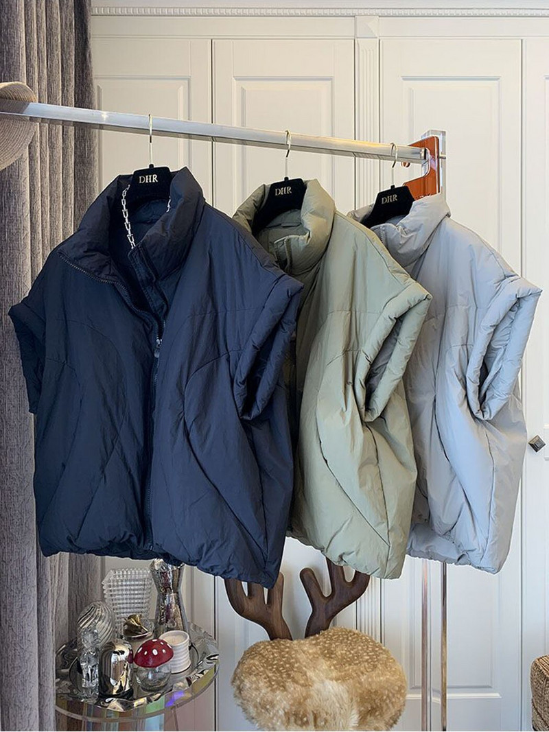 Eleganta apkakle, vaļīgas ziemas vestes sievietēm 2022. gada rudens modes rāvējslēdzējs, silts kokvilnas polsterēta jaka Ielu apģērbi Sieviešu virsdrēbes