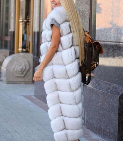 8-10 βήματα Μακρύτερο Χνουδωτό Γούνινο Παλτό Χειμώνας Γυναικείο Πολυτελές Faux Fox Fur Parkas Γούνινο λεπτό ψεύτικο γούνινο γιλέκο μόδας Εξωτερικά ρούχα από γούνα